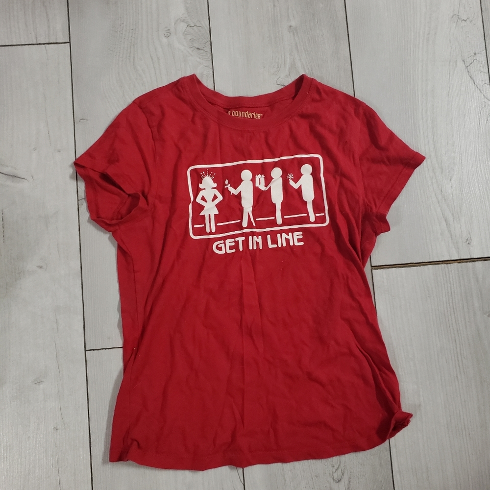 No Boundaries Organic 100% Cotton Red Scoop Neck Graphic Short Sleeve T Shirt L